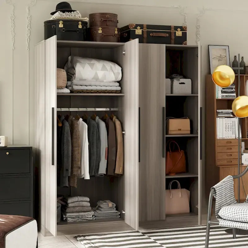 Armoire de rangement moderne sur pied en bois massif avec étagères