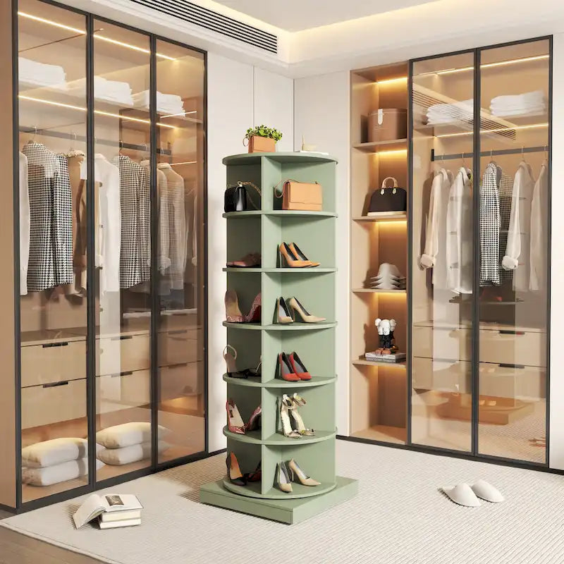 Armoire à chaussures tournante à 360° verte 6 niveaux