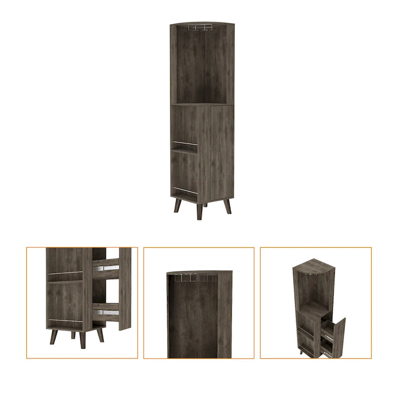 73 meuble de bar d'angle en bois brun foncé avec un tiroir