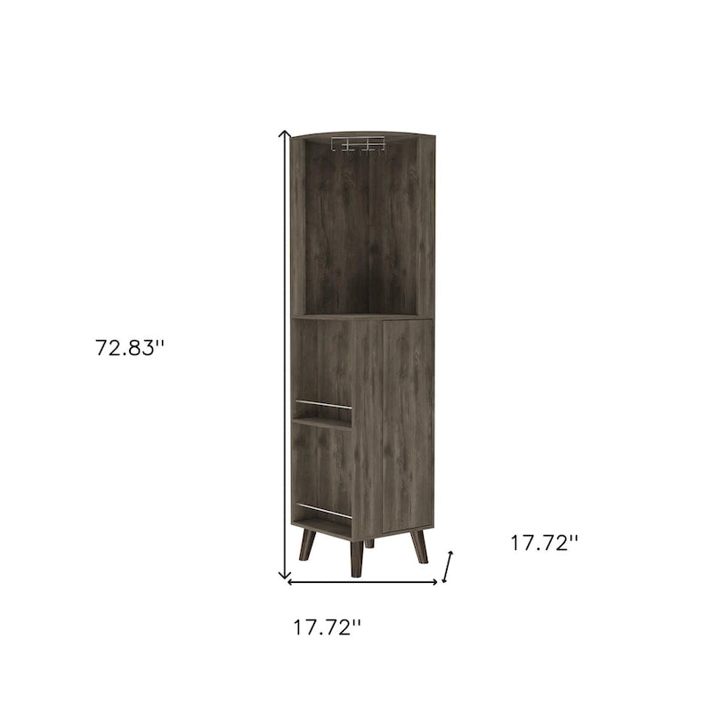 73 meuble de bar d'angle en bois brun foncé avec un tiroir