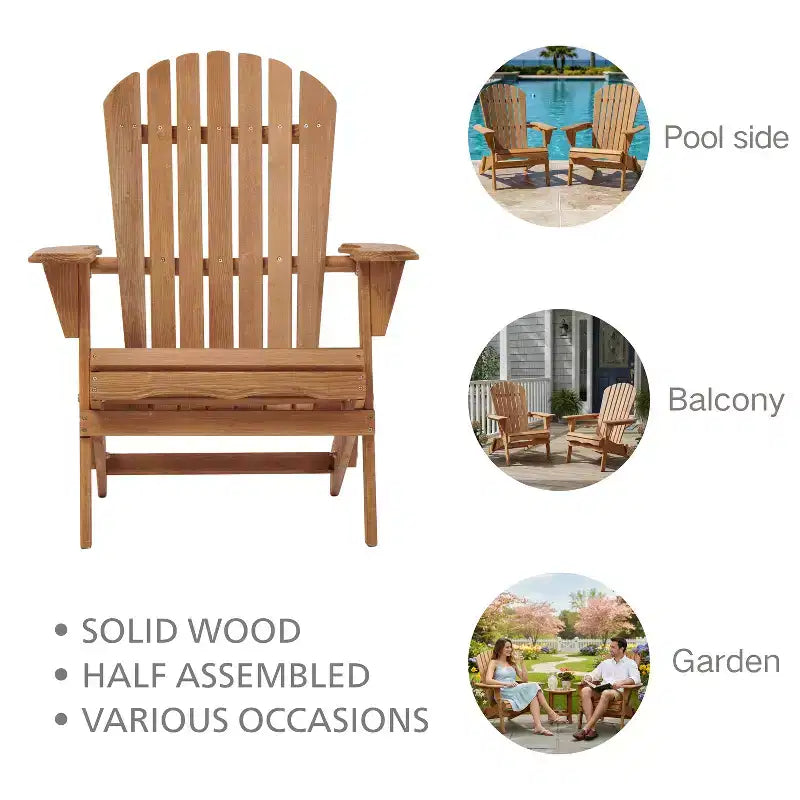 Lot de 2 chaises Adirondack pliables en bois avec dossier, chaise de patio en bois pour jardin et arrière-cour