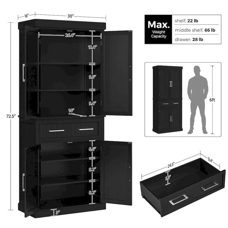 Meuble de rangement de cuisine en bois Yaheetech avec portes et étagères