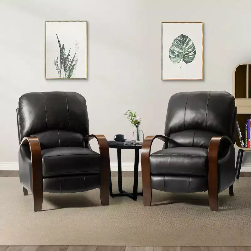 Ensemble de 2 fauteuils inclinables manuels en cuir véritable, inclinaison à 159°