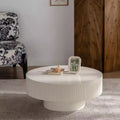 Maxax Table basse ronde moderne blanche, table d'appoint en bois de 34,25 pouces. Table basse d'appoint contemporaine pour salon, appartement, bureau