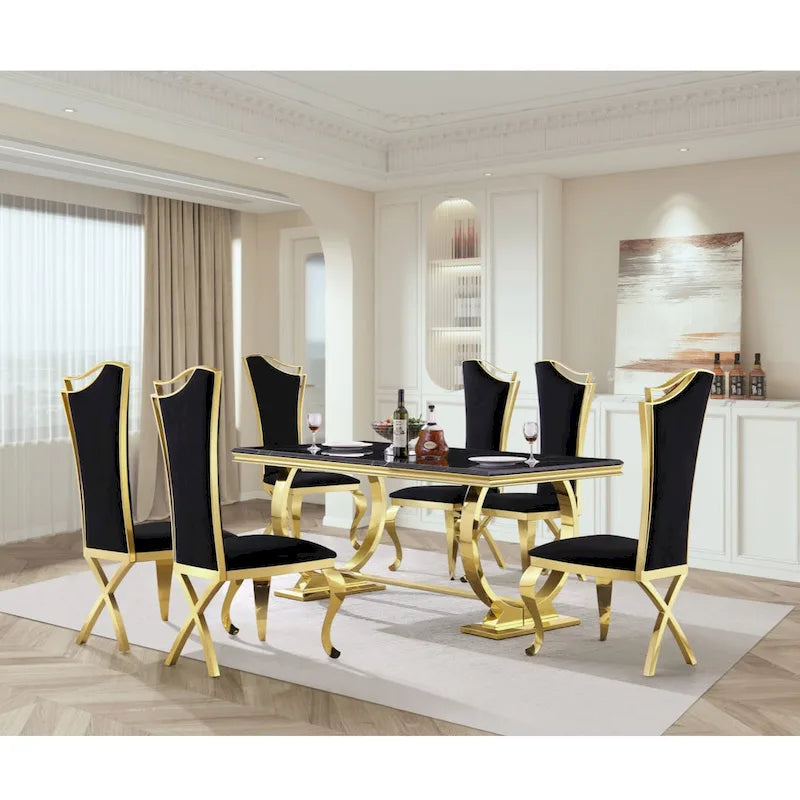 Table à manger de luxe avec piètement circulaire en métal poli - 72 pouces