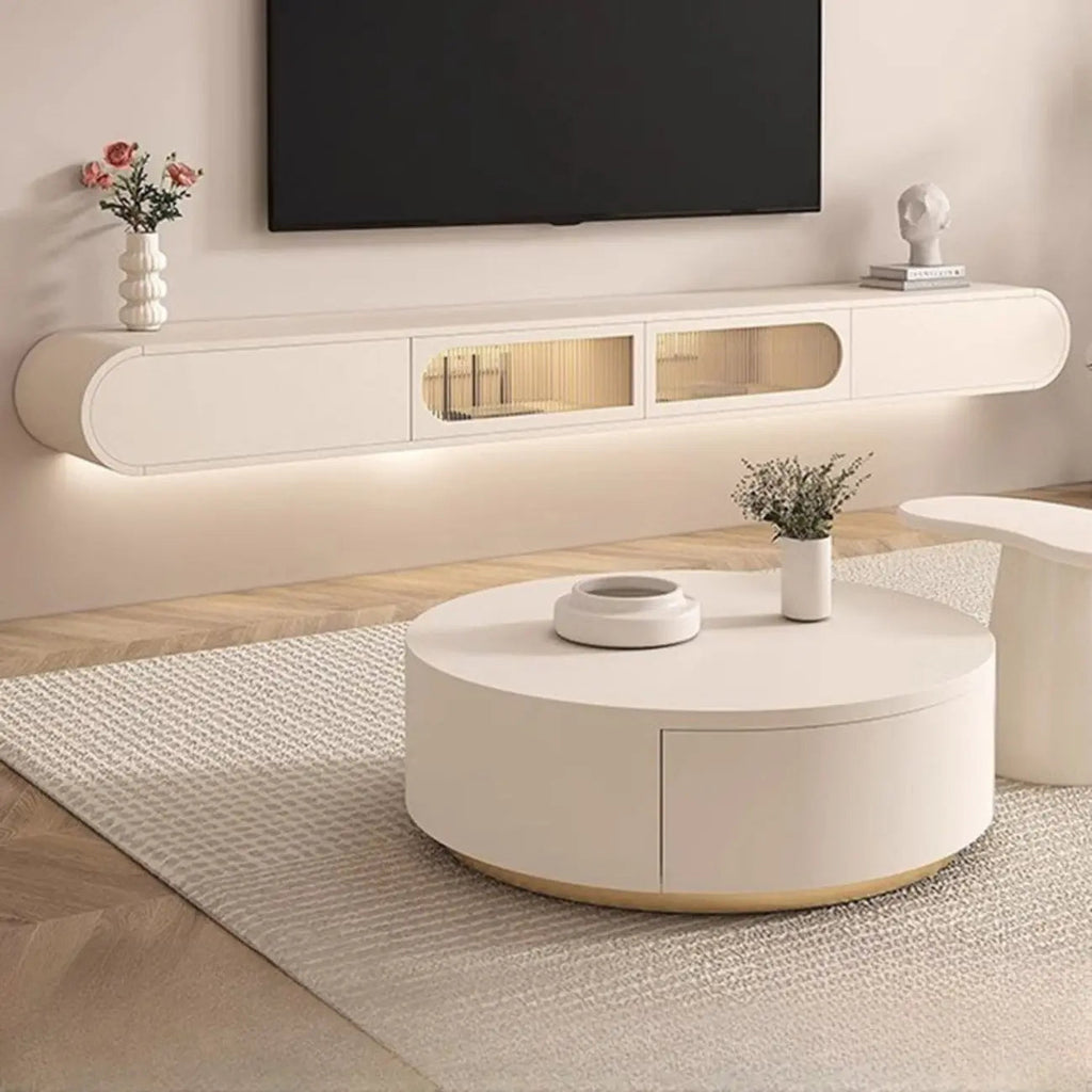 Meuble TV flottant en bois blanc avec rangement pour le salon