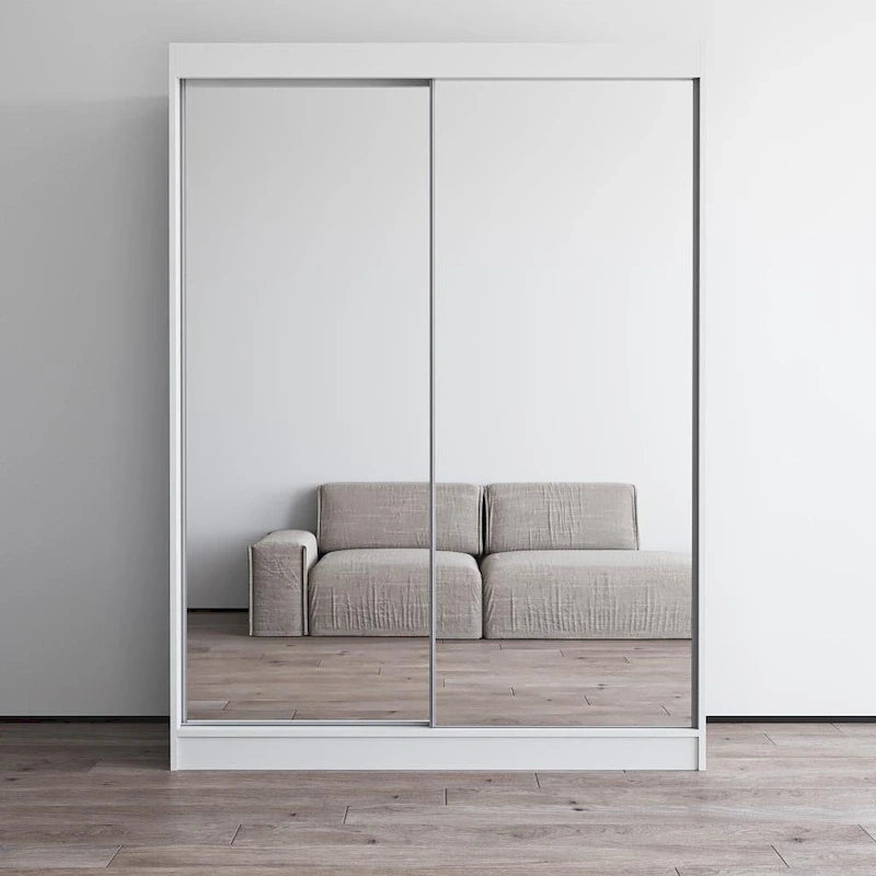 Armoire-penderie à 2 portes miroir avec finition brillante | 120 ou 150 cm de largeur