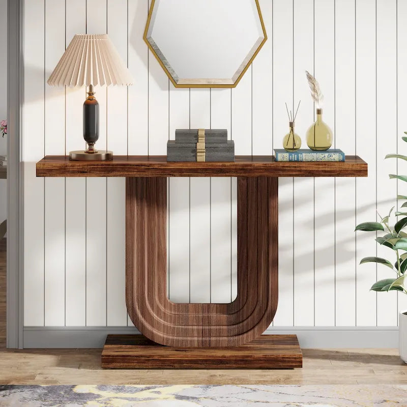 Console d'entrée en bois de 39 pouces avec base géométrique