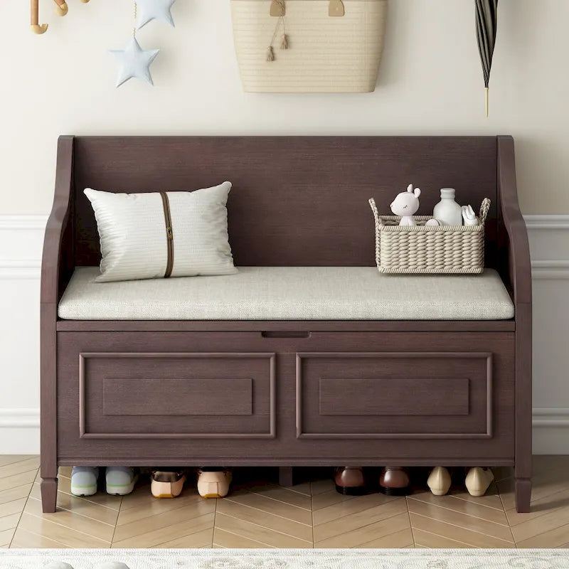 Banc de rangement multifonctionnel de style rustique avec charnière de sécurité