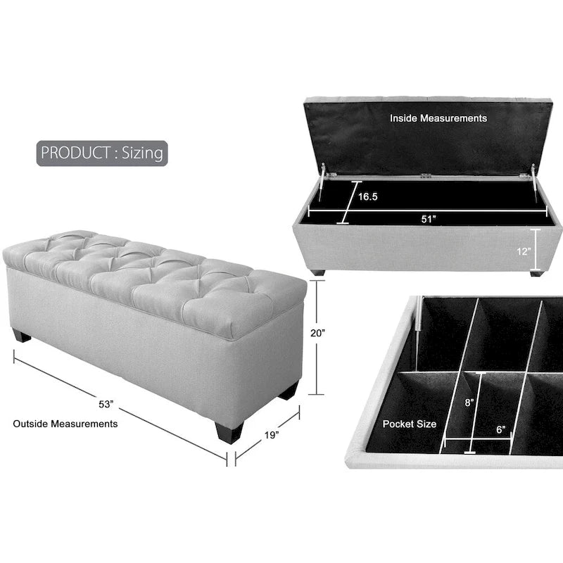 Banc de rangement pour chaussures et linge matelassé en diamant