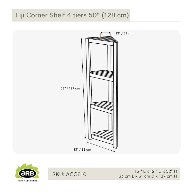 Étagère d'angle en teck 50 (128 cm) 4 niveaux
