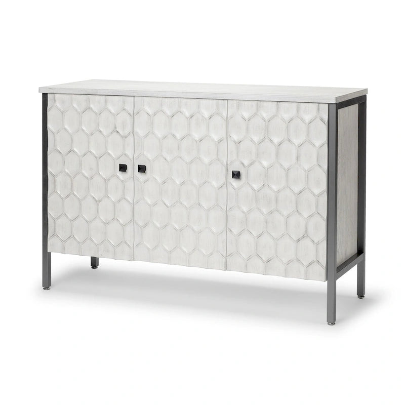 Placage Sapin Blanc avec Cadre en Fer et Armoire d'Appoint 3 Portes - 47.2L x 15.7W x 31.5H