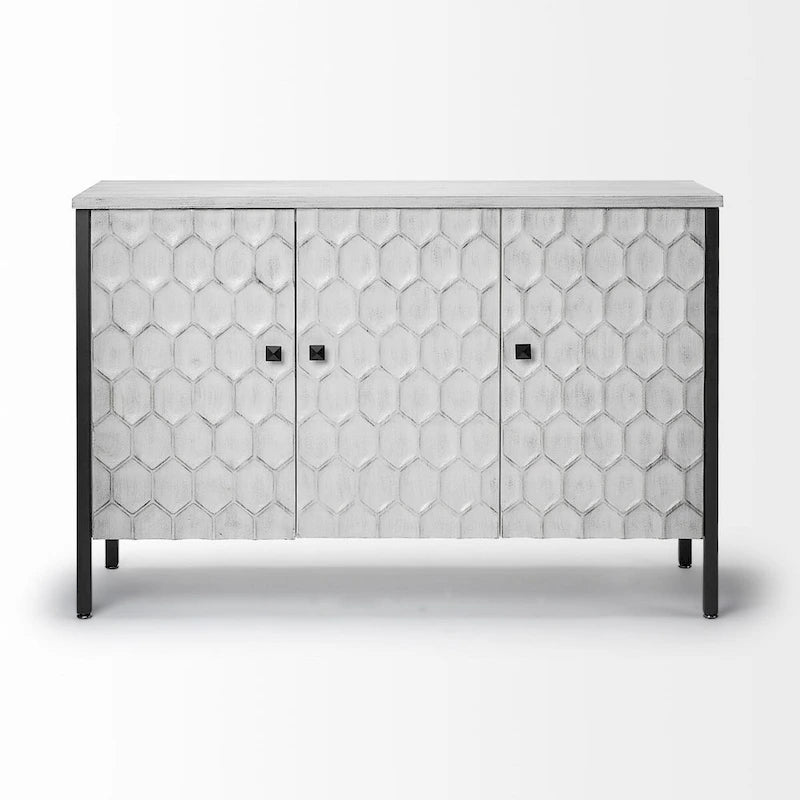 Placage Sapin Blanc avec Cadre en Fer et Armoire d'Appoint 3 Portes - 47.2L x 15.7W x 31.5H