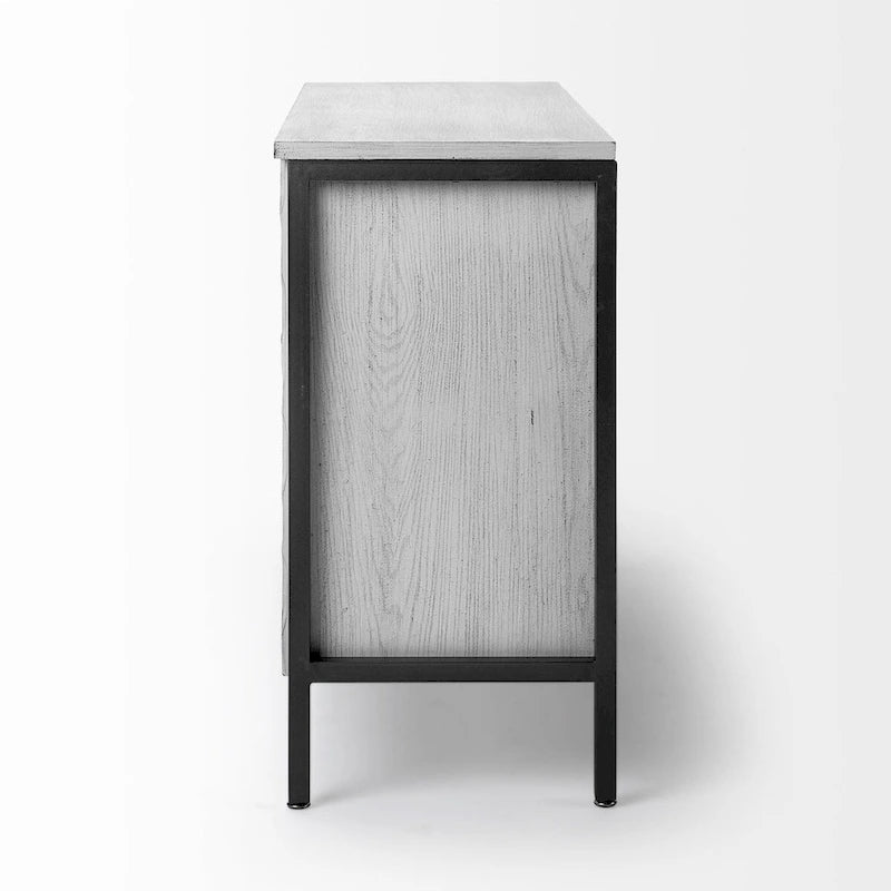 Placage Sapin Blanc avec Cadre en Fer et Armoire d'Appoint 3 Portes - 47.2L x 15.7W x 31.5H