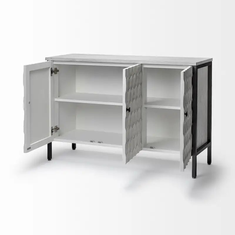 Placage Sapin Blanc avec Cadre en Fer et Armoire d'Appoint 3 Portes - 47.2L x 15.7W x 31.5H