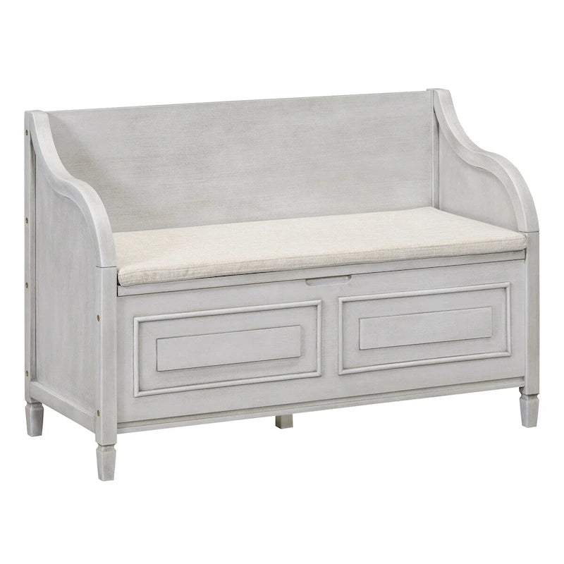 Banc de rangement multifonctionnel en bois massif de style rustique pour entrée avec charnière de sécurité