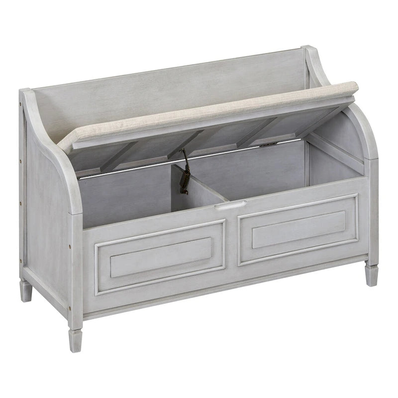 Banc de rangement multifonctionnel en bois massif de style rustique pour entrée avec charnière de sécurité