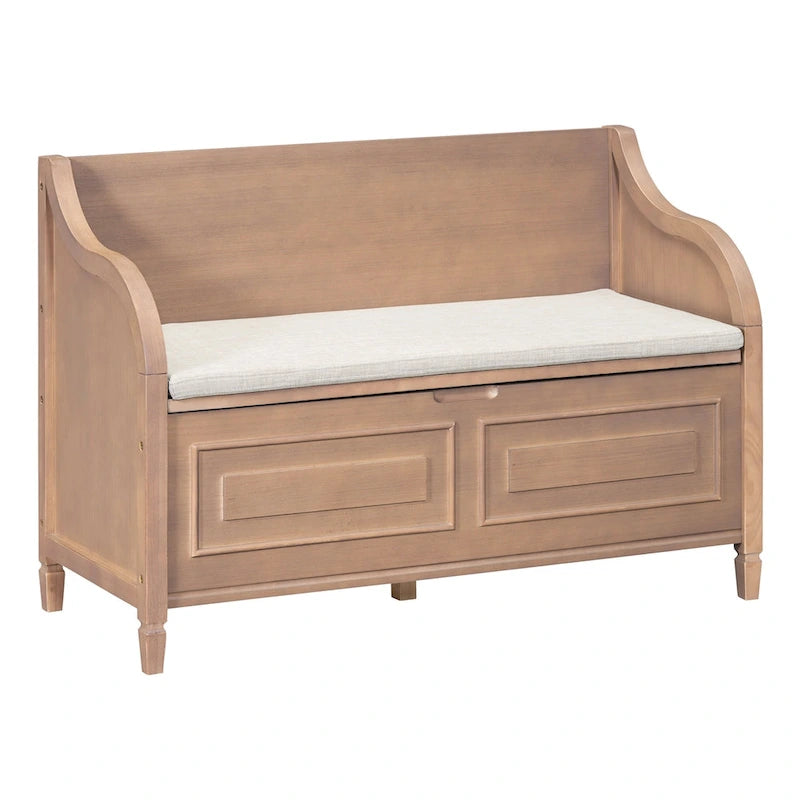 Banc de rangement multifonctionnel en bois massif de style rustique pour entrée avec charnière de sécurité