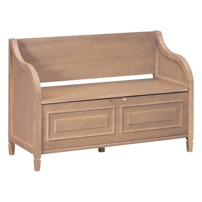 Banc de rangement multifonctionnel en bois massif de style rustique pour entrée avec charnière de sécurité