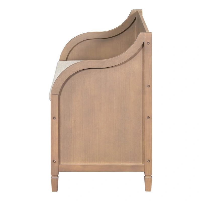 Banc de rangement multifonctionnel en bois massif de style rustique pour entrée avec charnière de sécurité