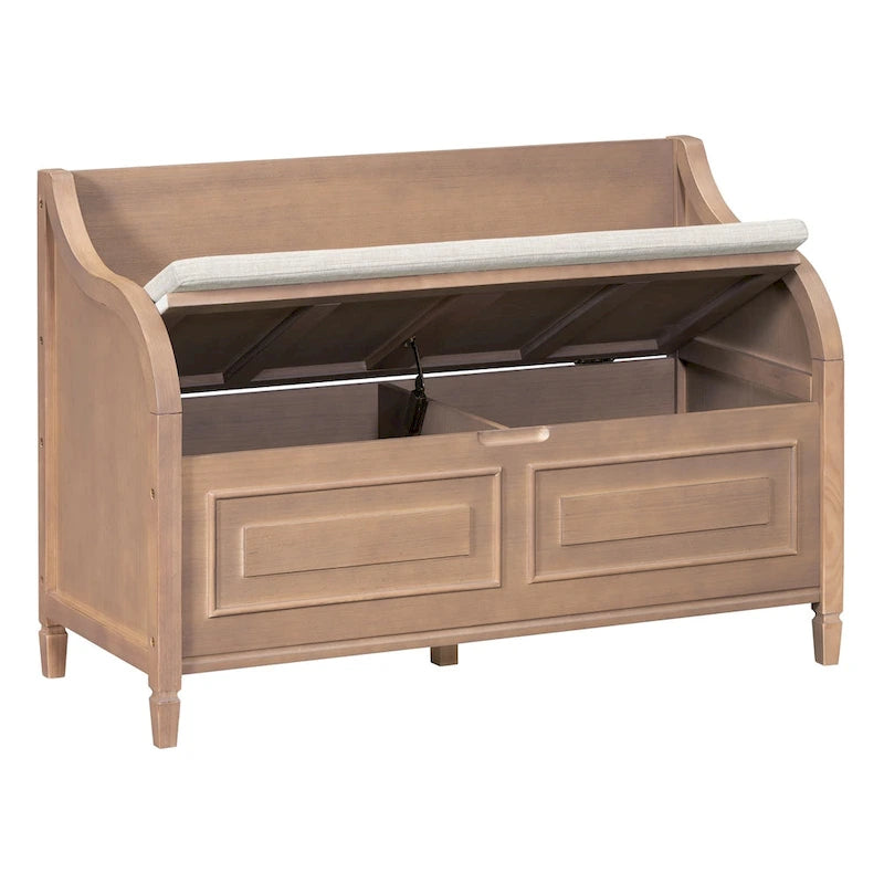 Banc de rangement multifonctionnel en bois massif de style rustique pour entrée avec charnière de sécurité