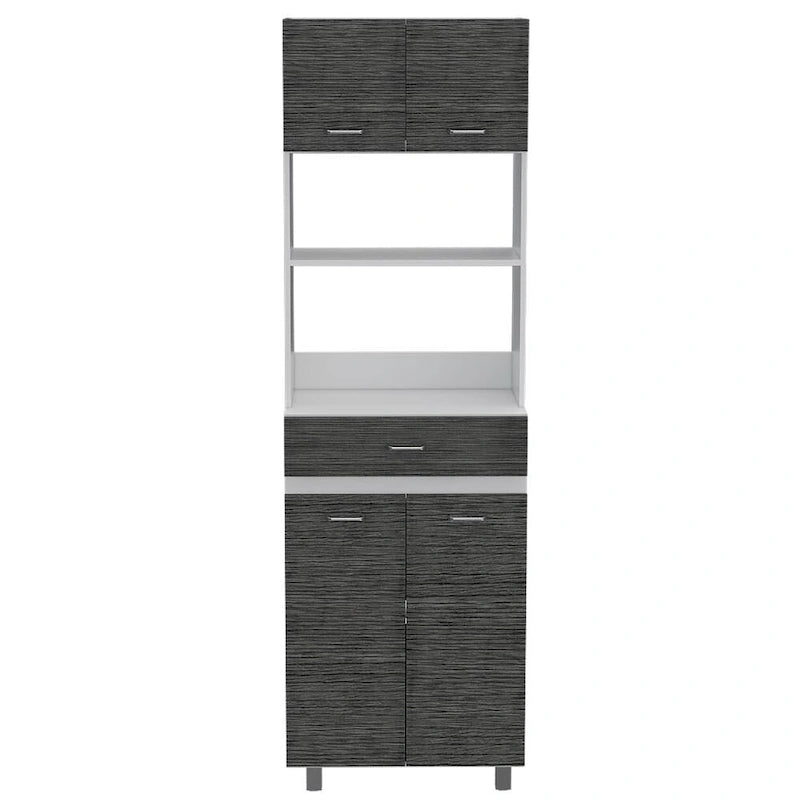 Meuble à micro-ondes, quatre pieds, un tiroir, double porte, une étagère - Blanc