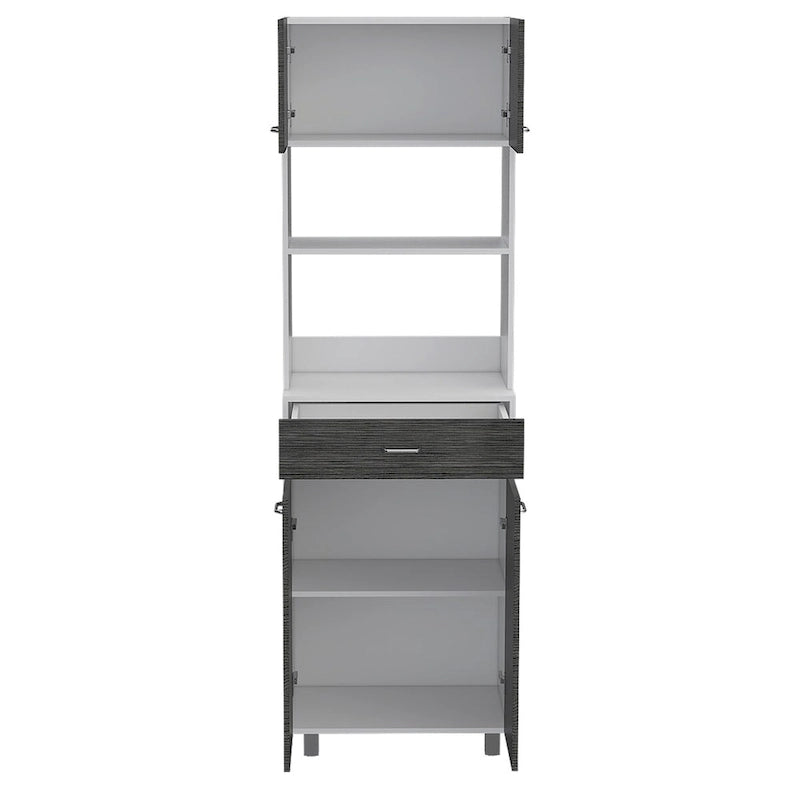 Meuble à micro-ondes, quatre pieds, un tiroir, double porte, une étagère - Blanc