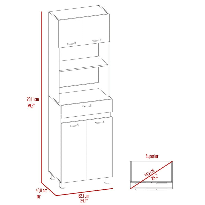 Meuble à micro-ondes, quatre pieds, un tiroir, double porte, une étagère - Blanc