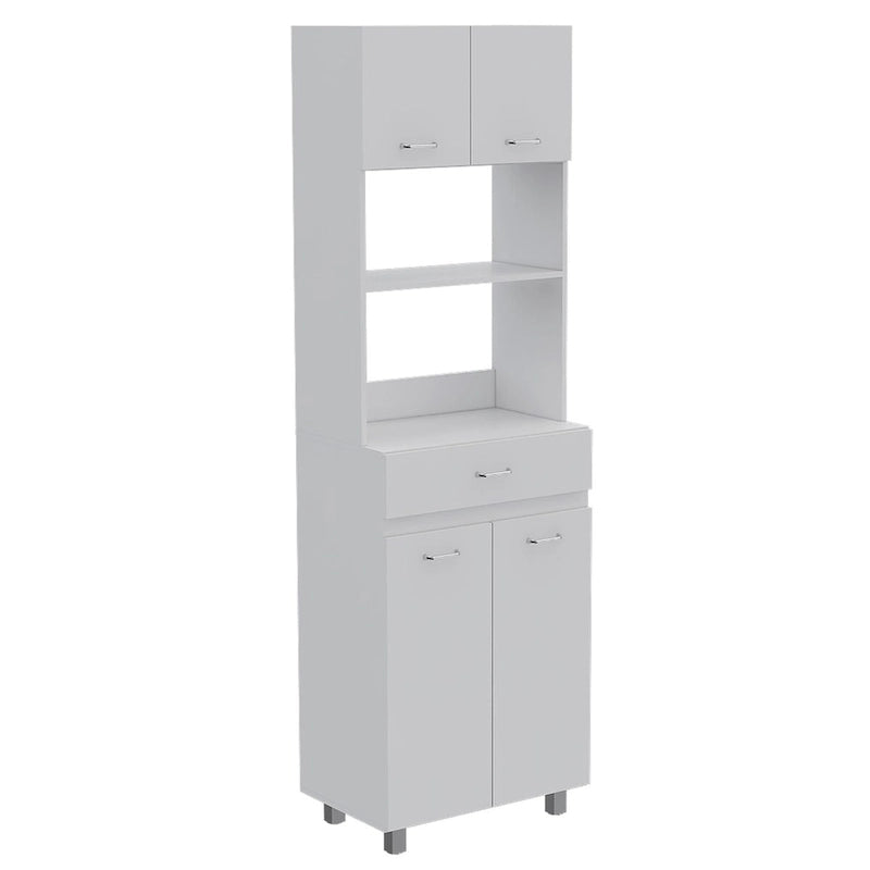 Meuble à micro-ondes, quatre pieds, un tiroir, double porte, une étagère - Blanc