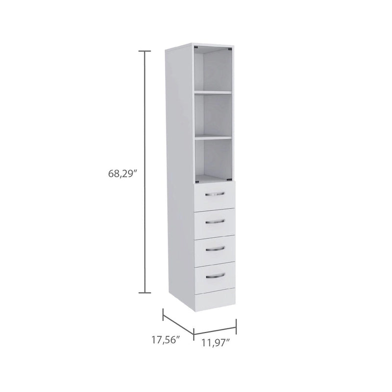 Meuble de rangement pour le linge, trois étagères, quatre tiroirs – Blanc