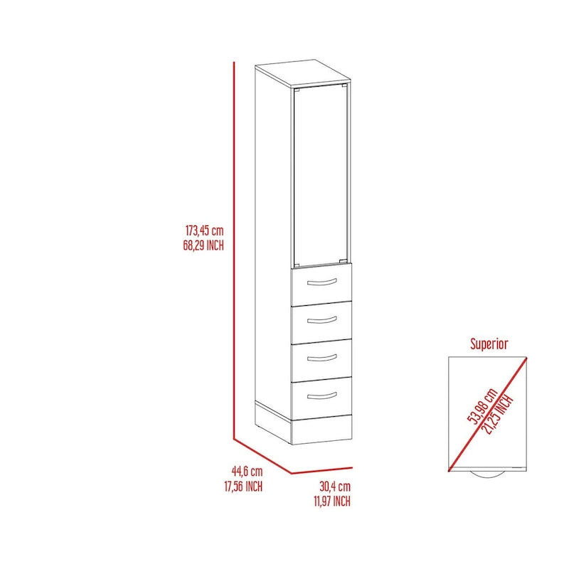 Meuble de rangement pour le linge, trois étagères, quatre tiroirs – Blanc
