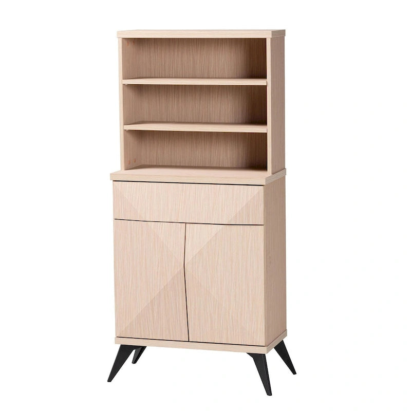 Meuble de cuisine en bois bicolore marron clair et noir, style Mid-Century Modern