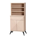 Meuble de cuisine en bois bicolore marron clair et noir, style Mid-Century Modern