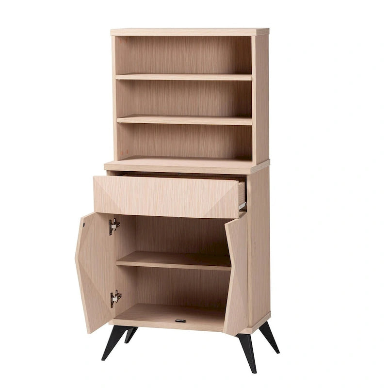 Meuble de cuisine en bois bicolore marron clair et noir, style Mid-Century Modern