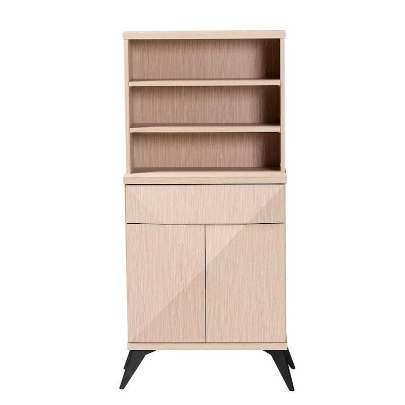 Meuble de cuisine en bois bicolore marron clair et noir, style Mid-Century Modern