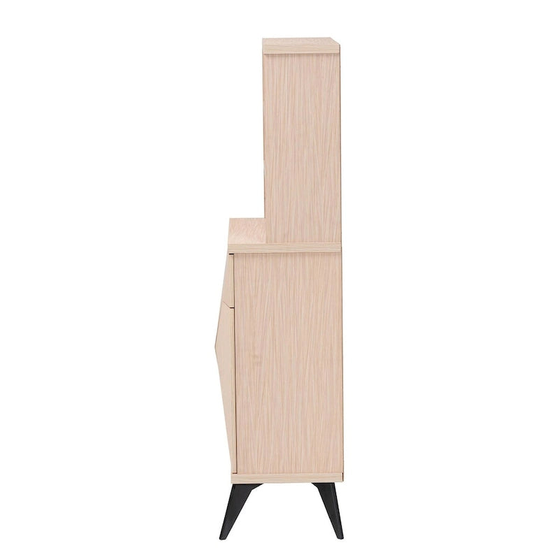 Meuble de cuisine en bois bicolore marron clair et noir, style Mid-Century Modern