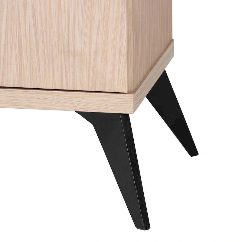 Meuble de cuisine en bois bicolore marron clair et noir, style Mid-Century Modern