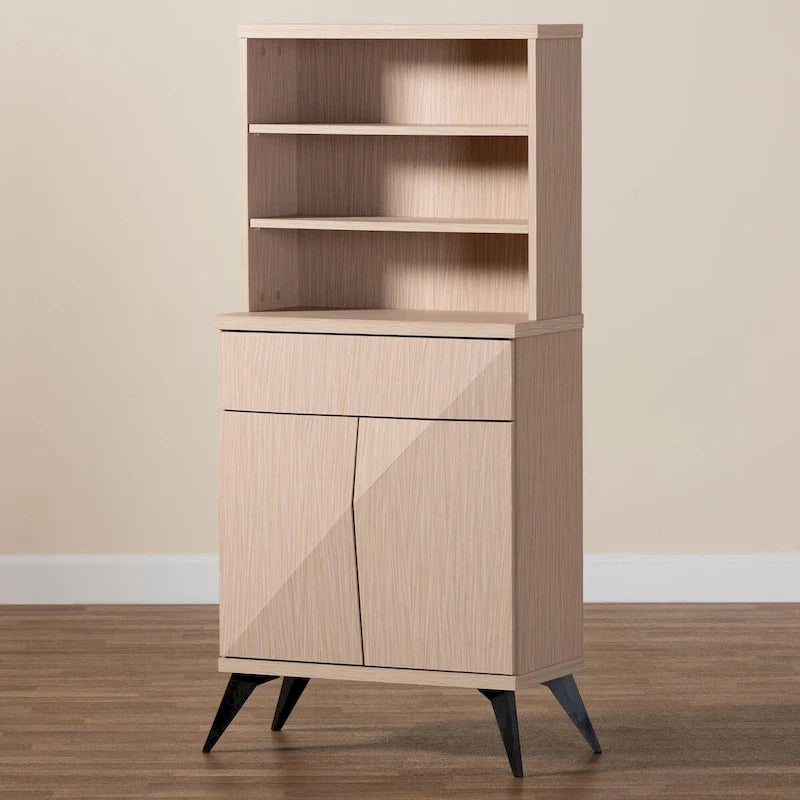 Meuble de cuisine en bois bicolore marron clair et noir, style Mid-Century Modern
