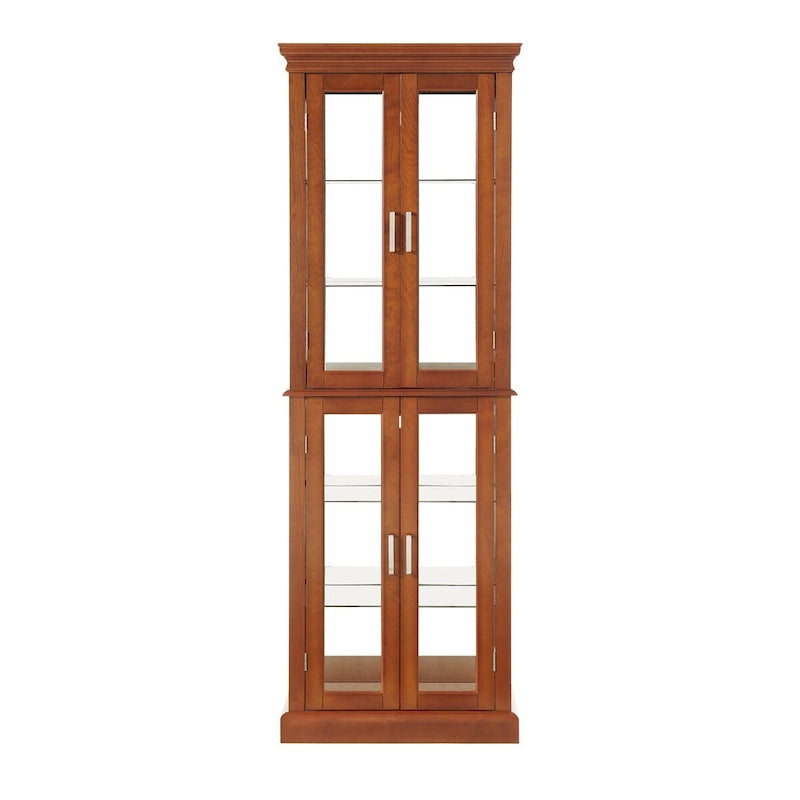 Vitrine éclairée, étagères réglables, panneau arrière miroir, portes en verre trempé (6 niveaux), (ampoule E26 non incluse)