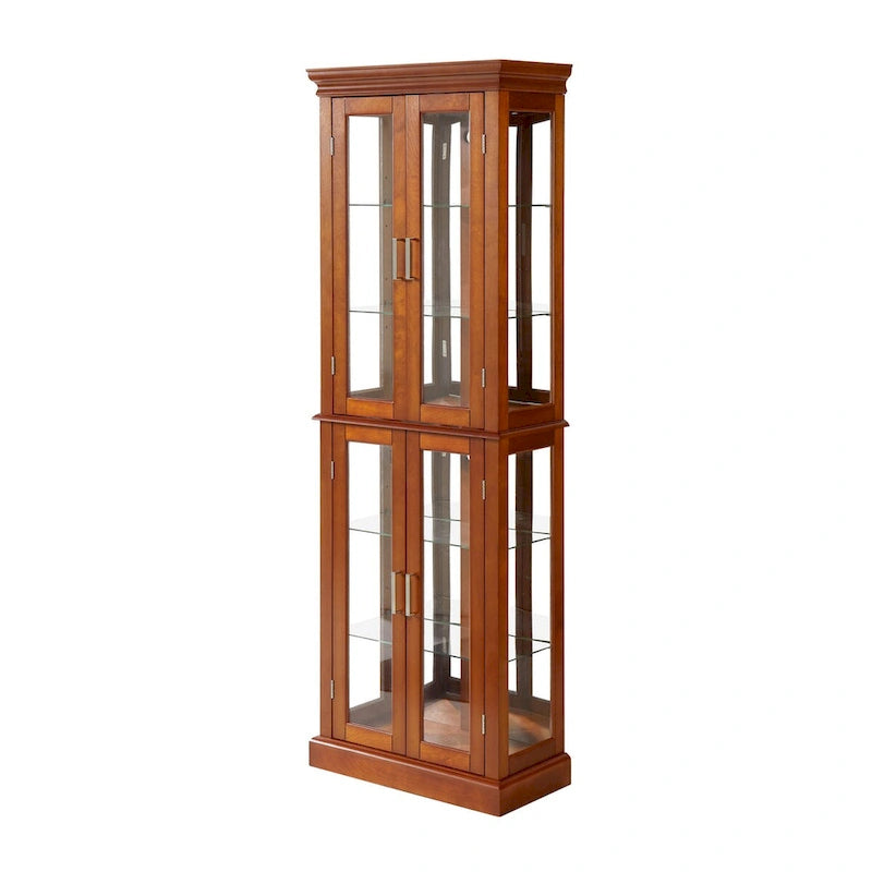 Vitrine éclairée, étagères réglables, panneau arrière miroir, portes en verre trempé (6 niveaux), (ampoule E26 non incluse)