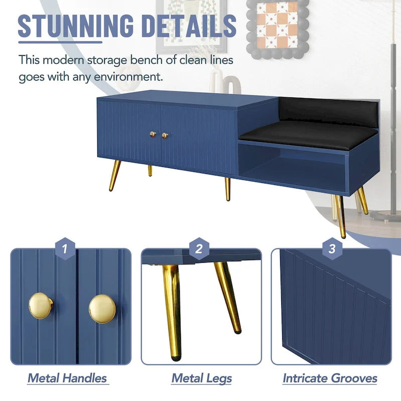 54.3 Banc de rangement pour chaussures avec rangement dissimulé et coussins rembourrés pour chevet