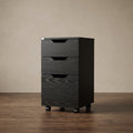 Meuble de rangement de bureau moderne à 3 tiroirs avec roulettes, grain de bois noir