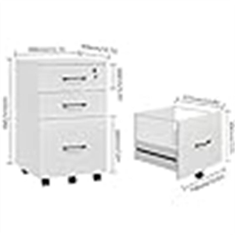 Classeur mobile en bois à 3 tiroirs - 26,5P x 18,6L x 6,9H