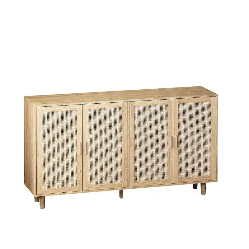Armoire de rangement autoportante décorative en rotin à 4 portes