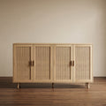 Armoire de rangement autoportante décorative en rotin à 4 portes