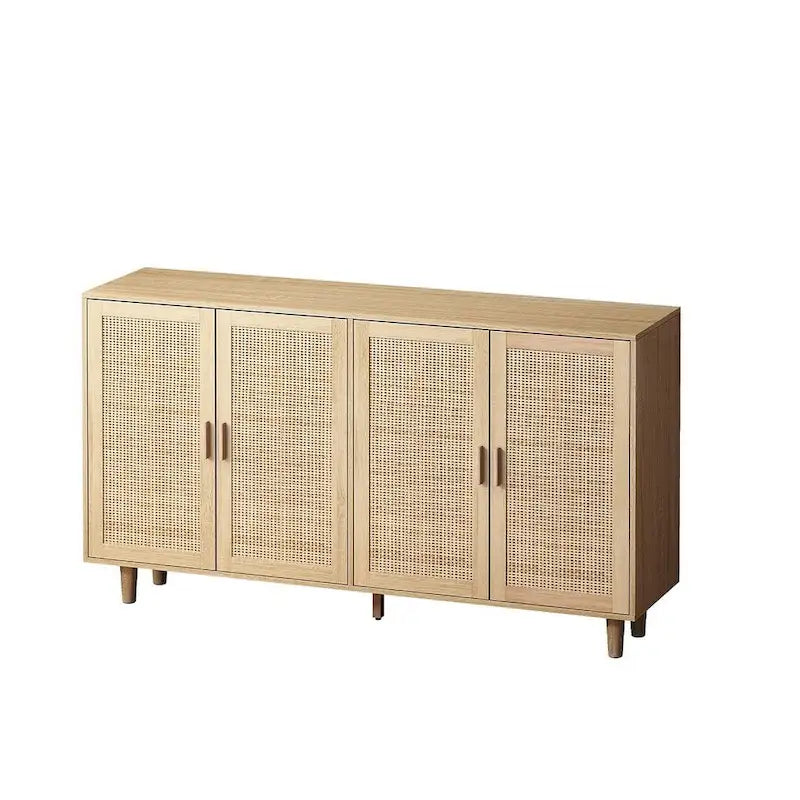 Armoire de rangement autoportante décorative en rotin à 4 portes