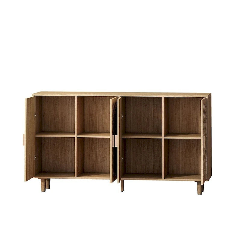 Armoire de rangement autoportante décorative en rotin à 4 portes
