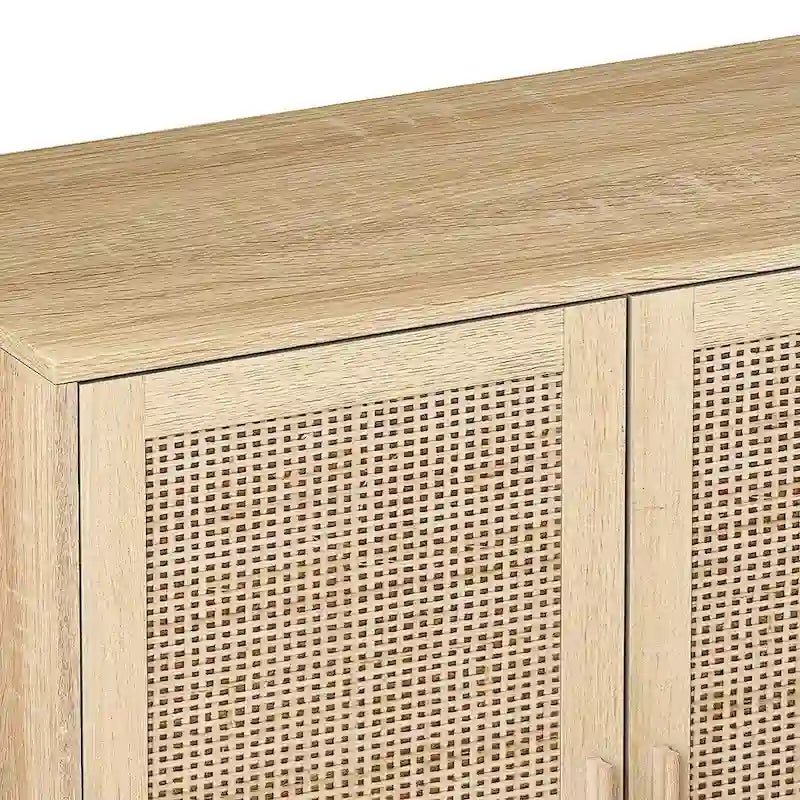 Armoire de rangement autoportante décorative en rotin à 4 portes