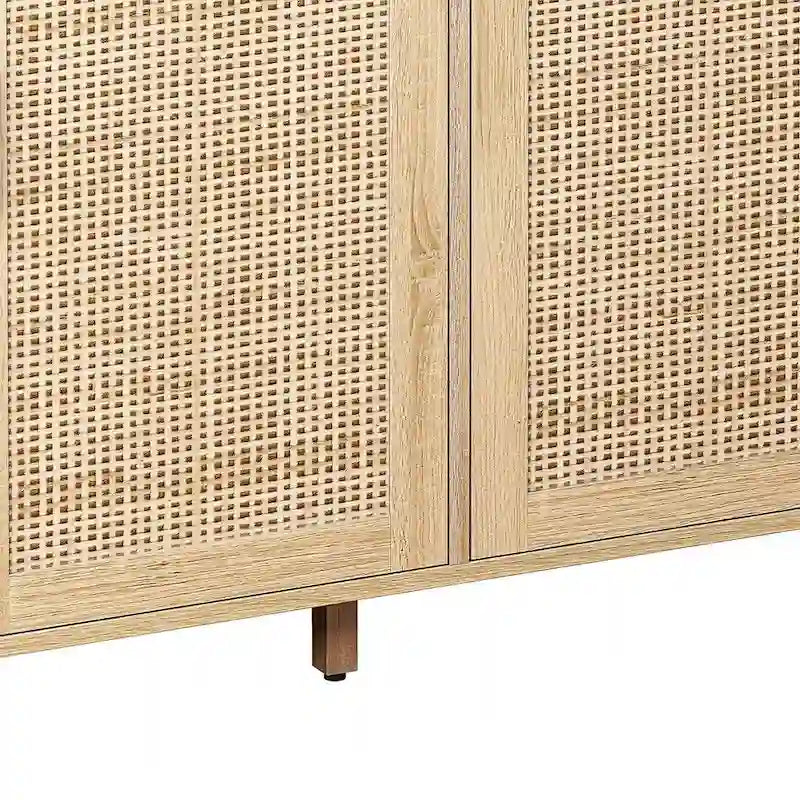 Armoire de rangement autoportante décorative en rotin à 4 portes