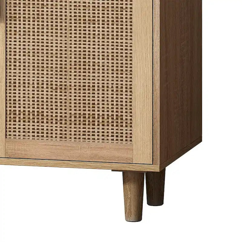 Armoire de rangement autoportante décorative en rotin à 4 portes